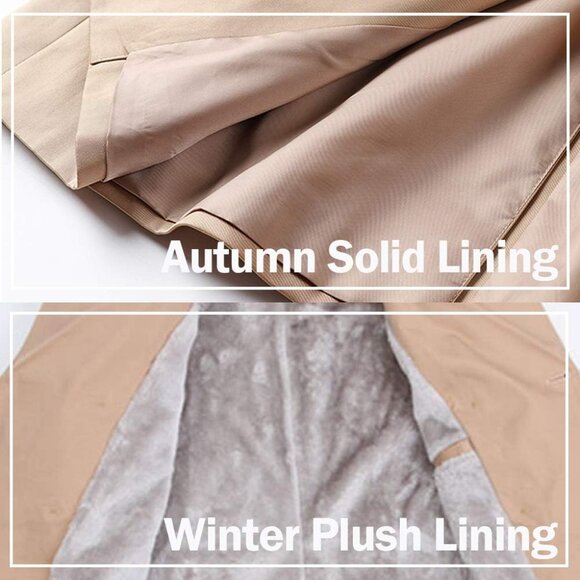 Men's Plush khaki Trench Coat Oversized Casual Windbreaker Lapel Long Overcoat - Picture 6 of 7